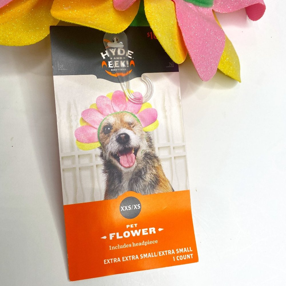 HYDE and EEK Boutique, NWT, XXS/XS Pet dog flower headpiece pink/yellow/green.